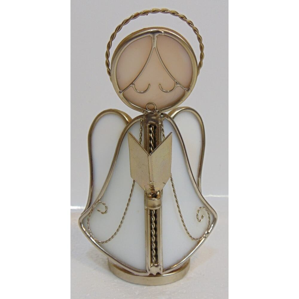Stained Glass Angel Choir Robe Wings 6" Paperweight White Gold tone Hymnal VTG
